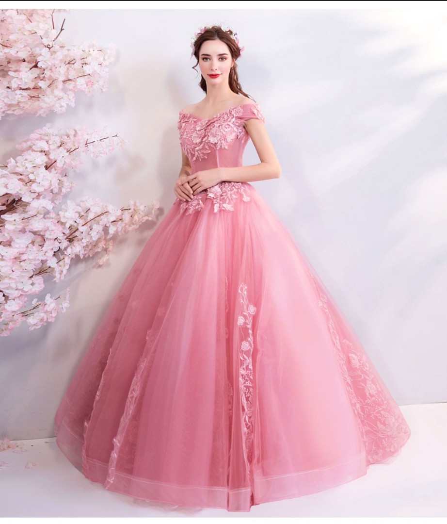 Cherry Blossom Wedding Light Pink Bridal Gown Baby Pink Gown For Women