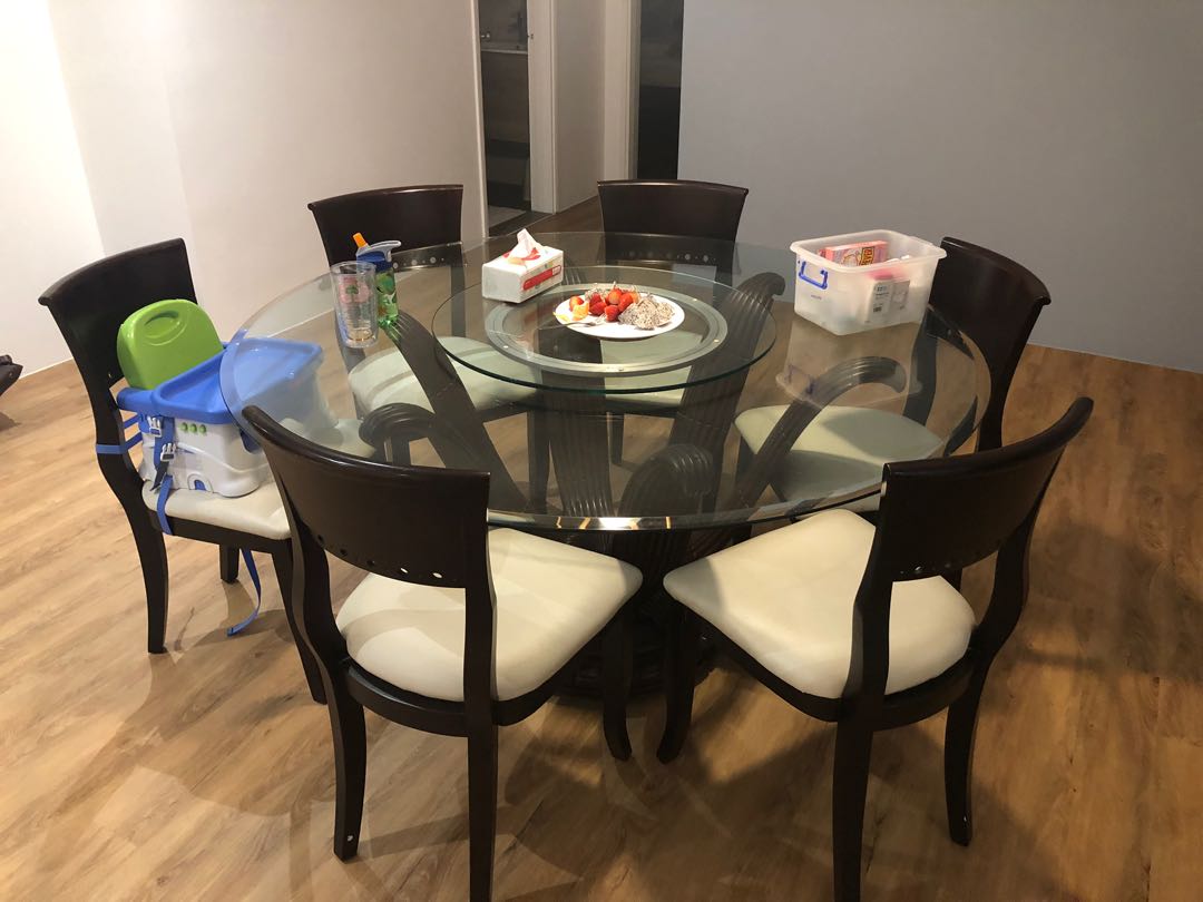 Large Round Dining Table 150cm 6 Chairs Furniture Tables