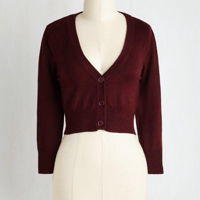 burgundy cropped cardigan