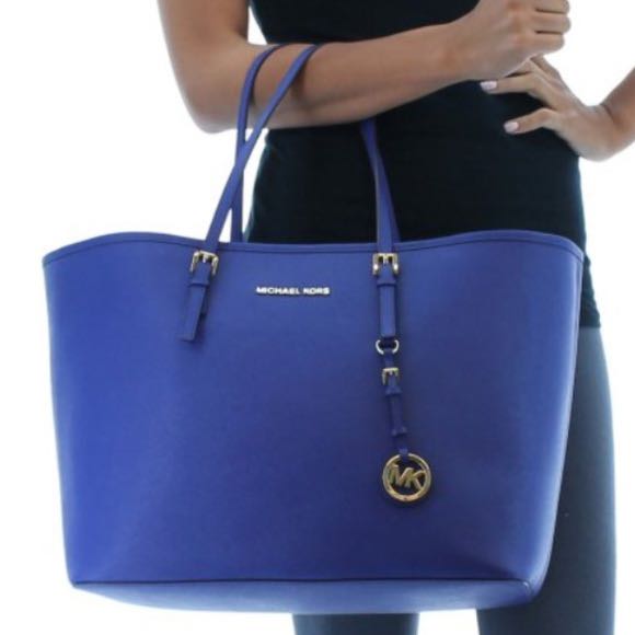 Michael Kors Laptop Sleeve Royal Blue Leather With Silver Chain Handles  Satchel Listed By Jeanne Tradesy 