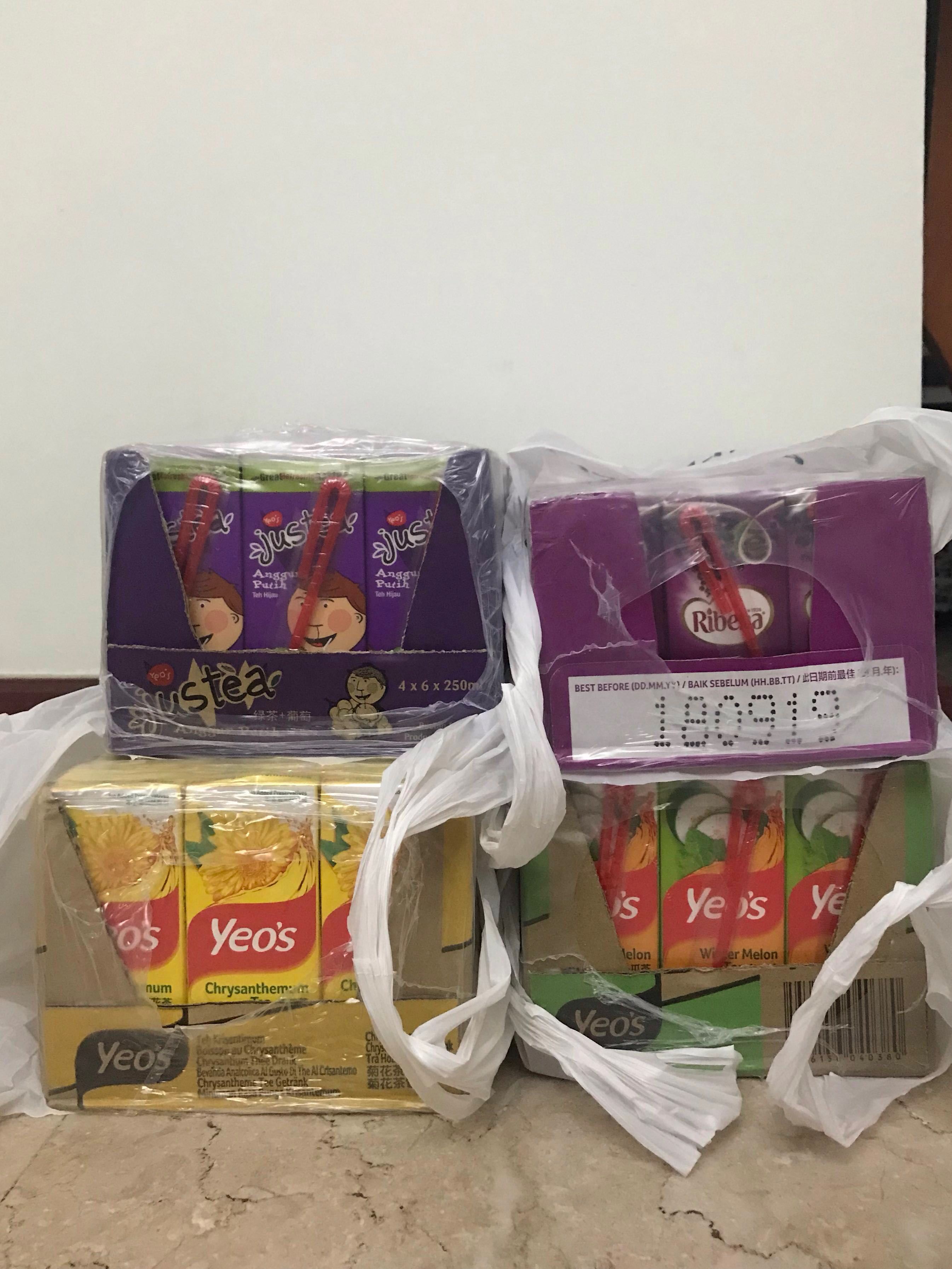 4 Carton Combo Yeos Winter Melon Tea Yeos Chrysanthemum Tea Yeos Justtea White Grape Green Tea Ribena Food Drinks Beverages On Carousell