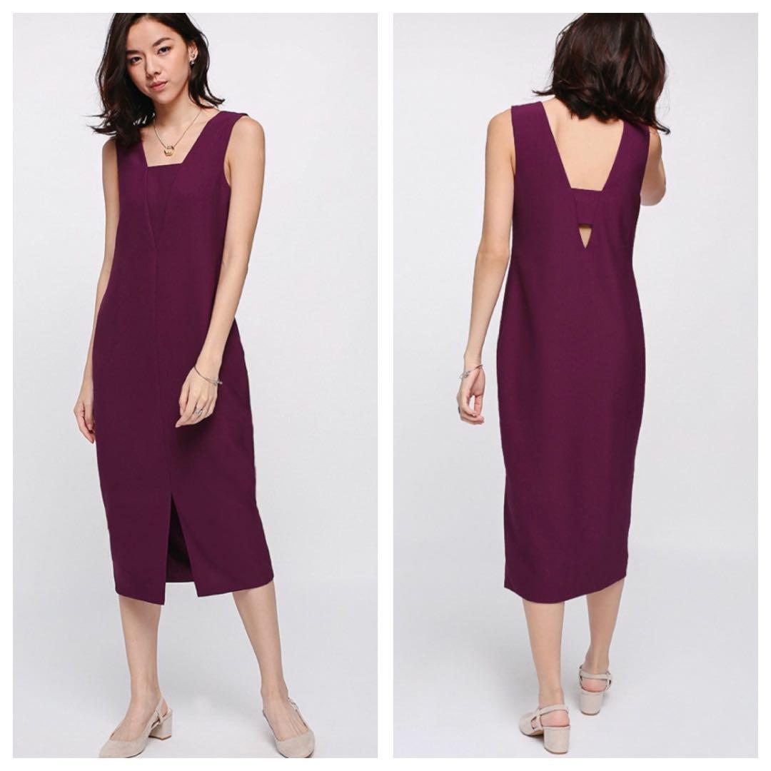 wine coloured midi dress