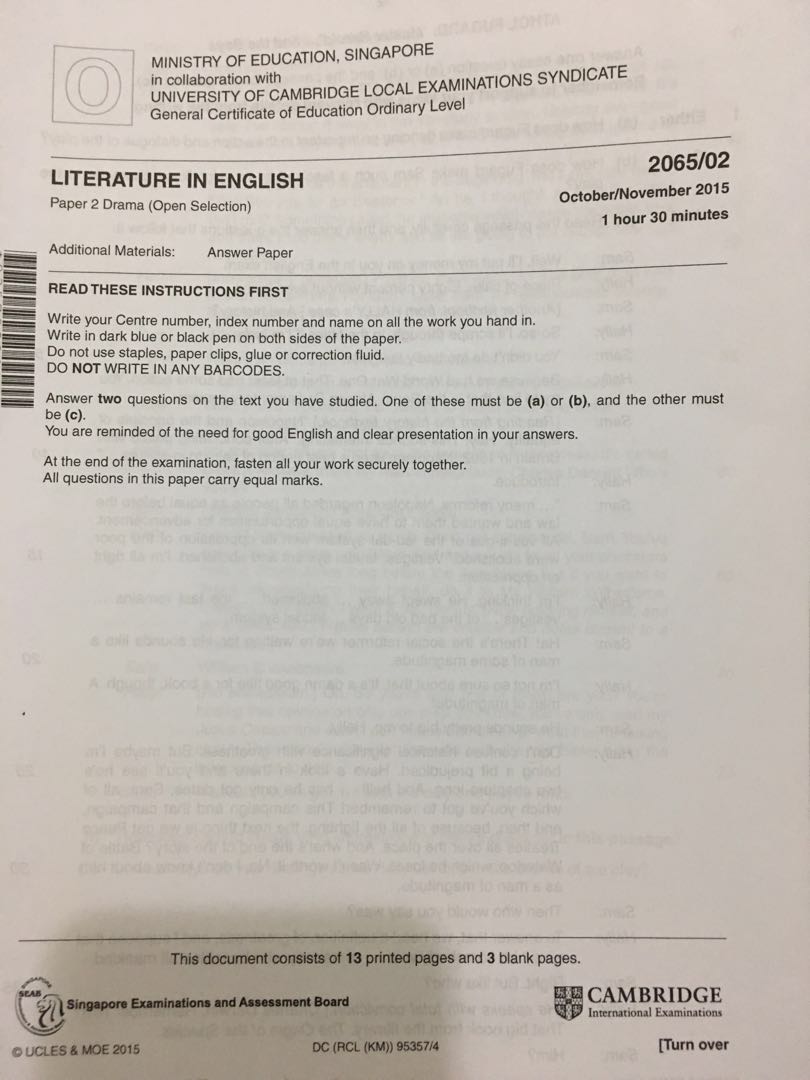 English Literature Tys O Level Paper 2 2015 2003 Ten Year Series Hobbies Toys Books Magazines Assessment Books On Carousell