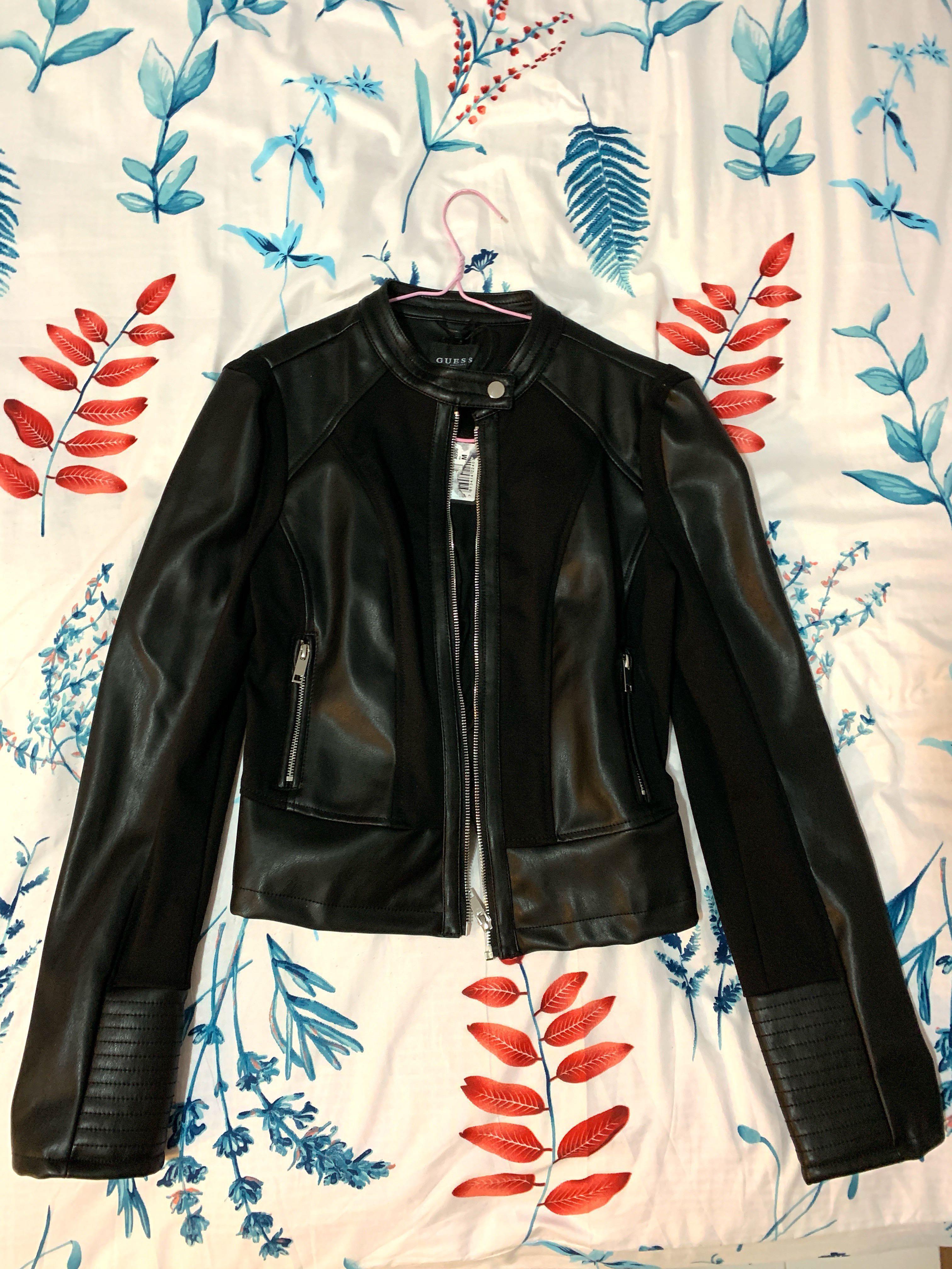 guess leather jacket womens