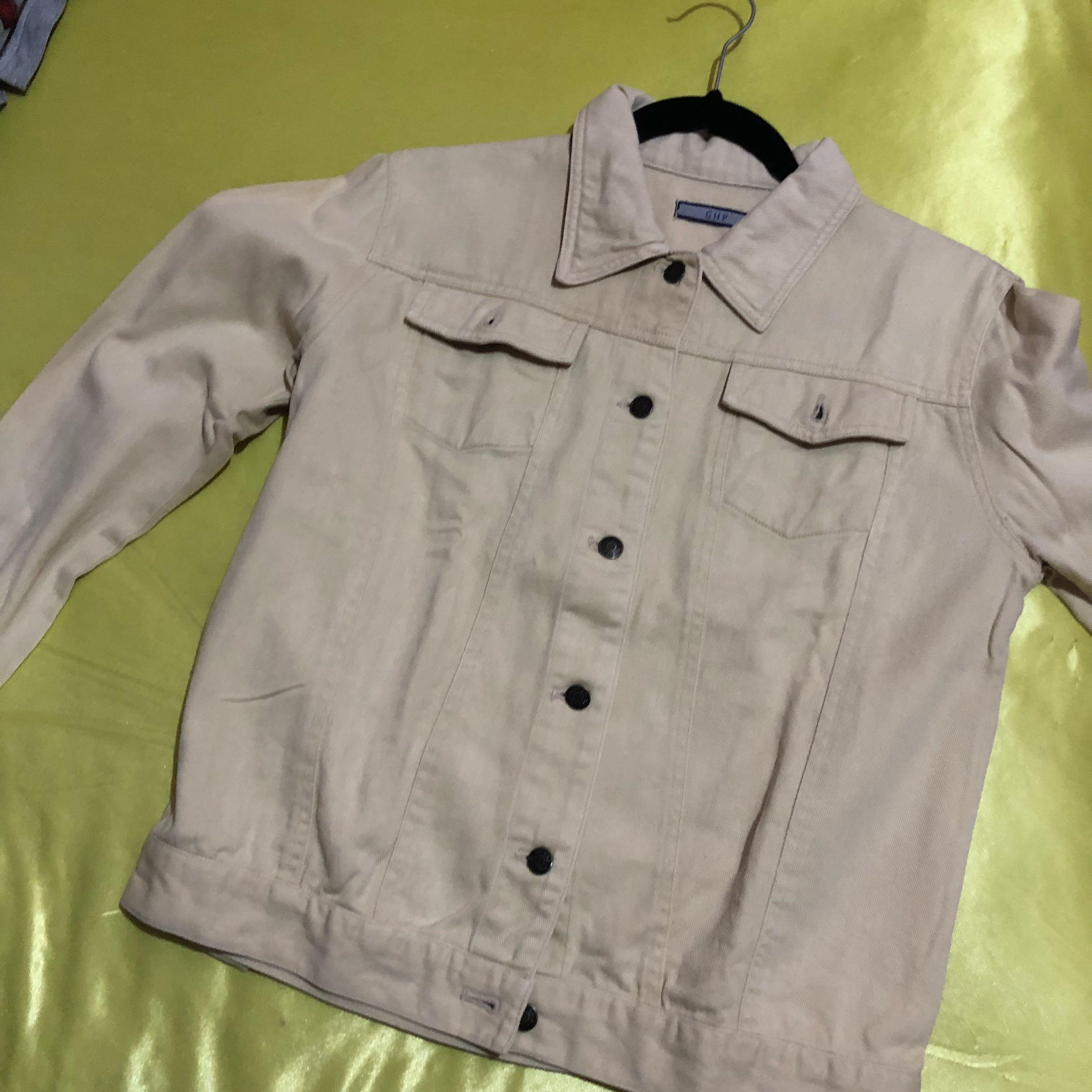 Jeans denim jaket cream krem, Fesyen 