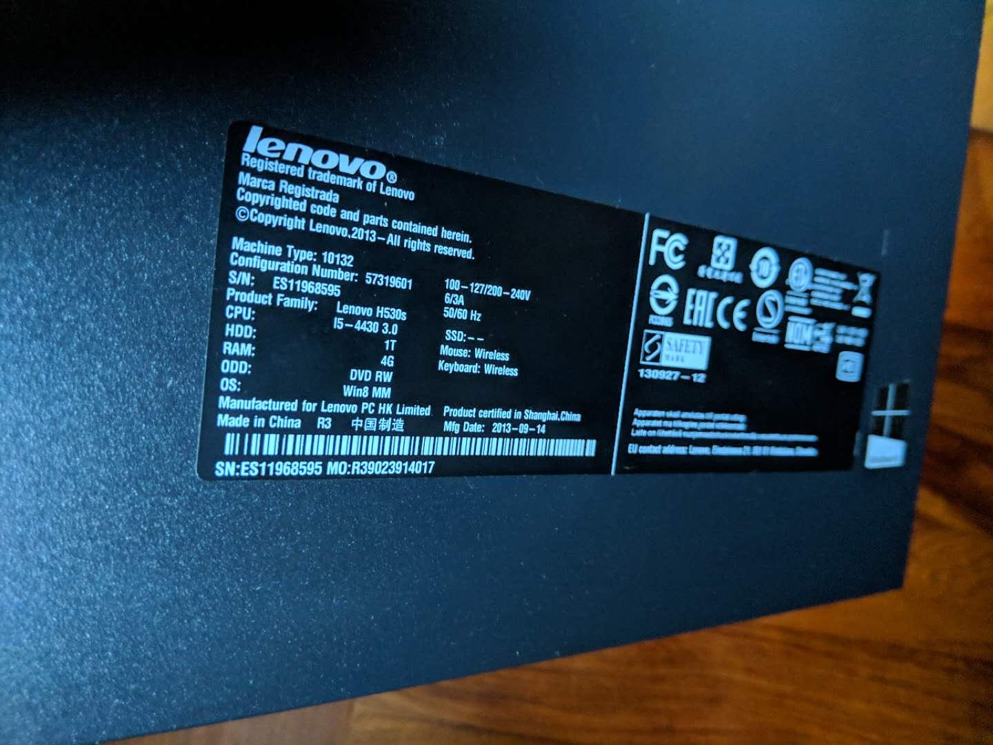 lenovo h530s 桌上主機i5-4430 4GB RAM電腦連19时w1907 顯示屏運作正常