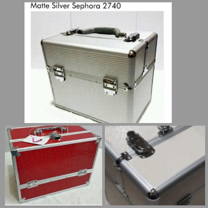 Makeup box traincase (Category: Makeup) located in Manila. Submitted by welllovedmanila (Listing ID 215291802, Image 1). Description: New Makeup box 3 slots left Red, cream, silver.