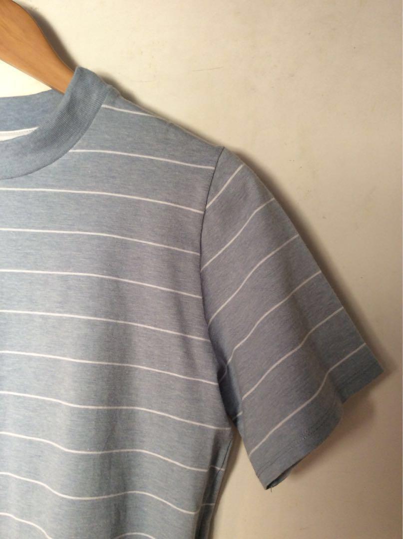 Penshoppe White Stripped Crop Top in Pastel Blue on Carousell
