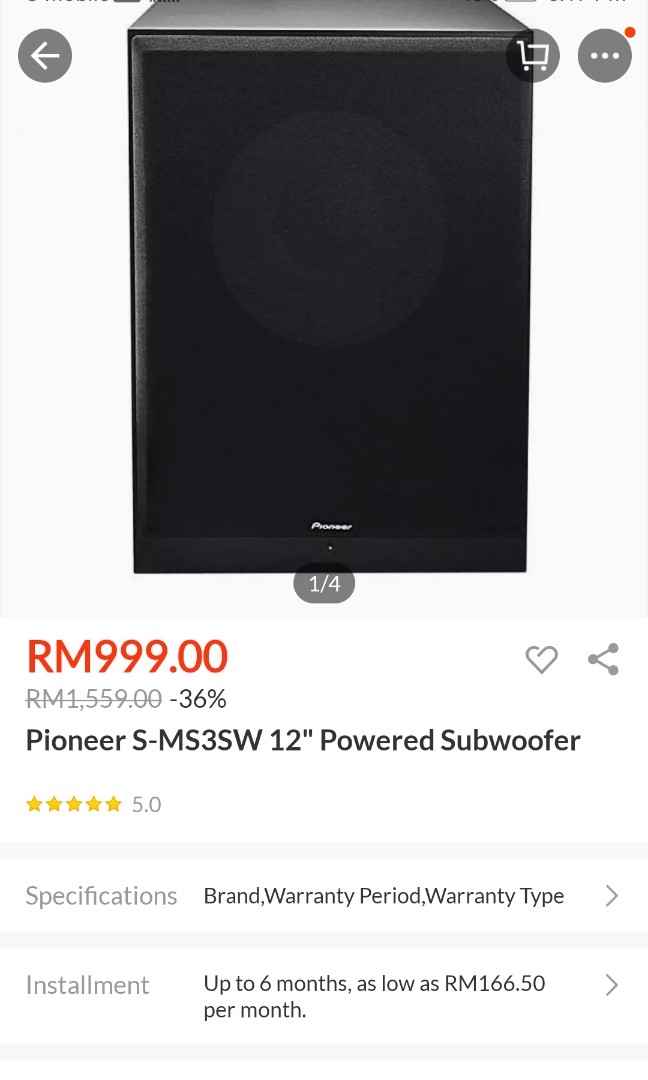 Pioneer Sms3sw 12 Powered Subwoofer Electronics Tvs Entertainment Systems On Carousell