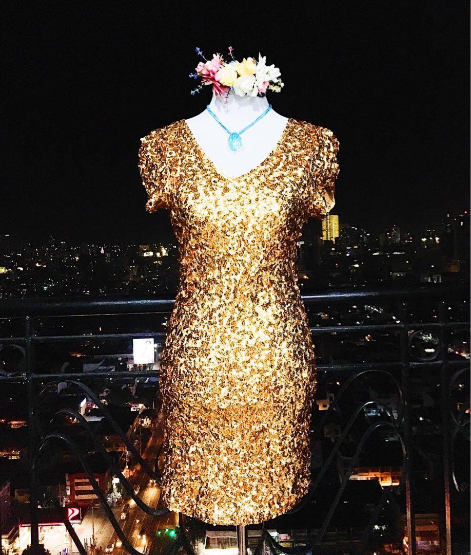 SHINING SHIMMERING GOLD DRESS COCKTAIL GOWN Women s Fashion