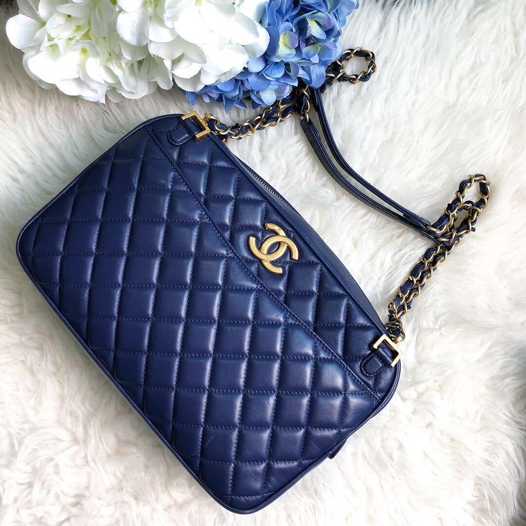 chanel camera bag blue