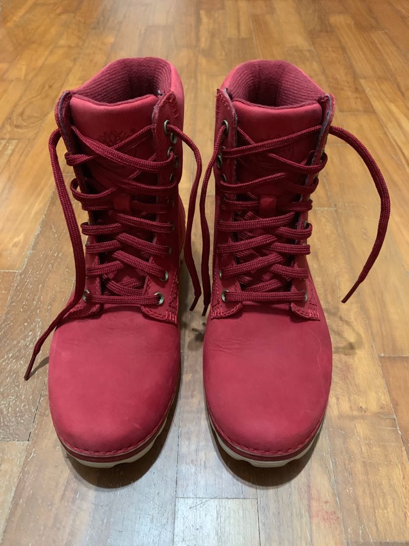 Timberland Red Boots, Women's Fashion 