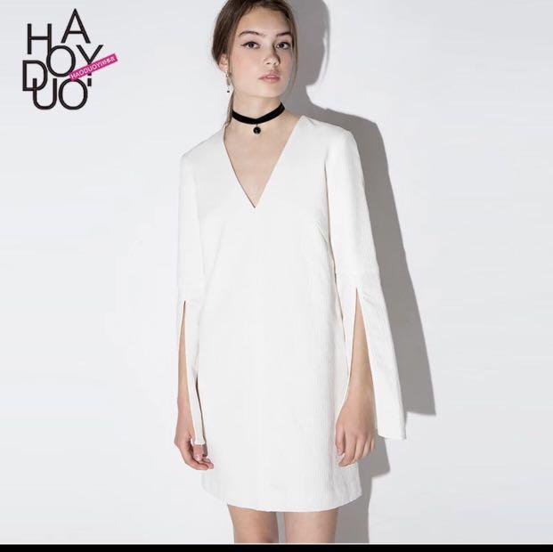 V cut white dress Outlet