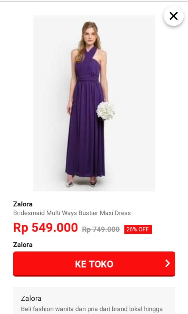 Zalora Bridesmaid Multi Ways Bustier Maxi Dress Fesyen Wanita Pakaian Wanita Gaun Rok Di Carousell