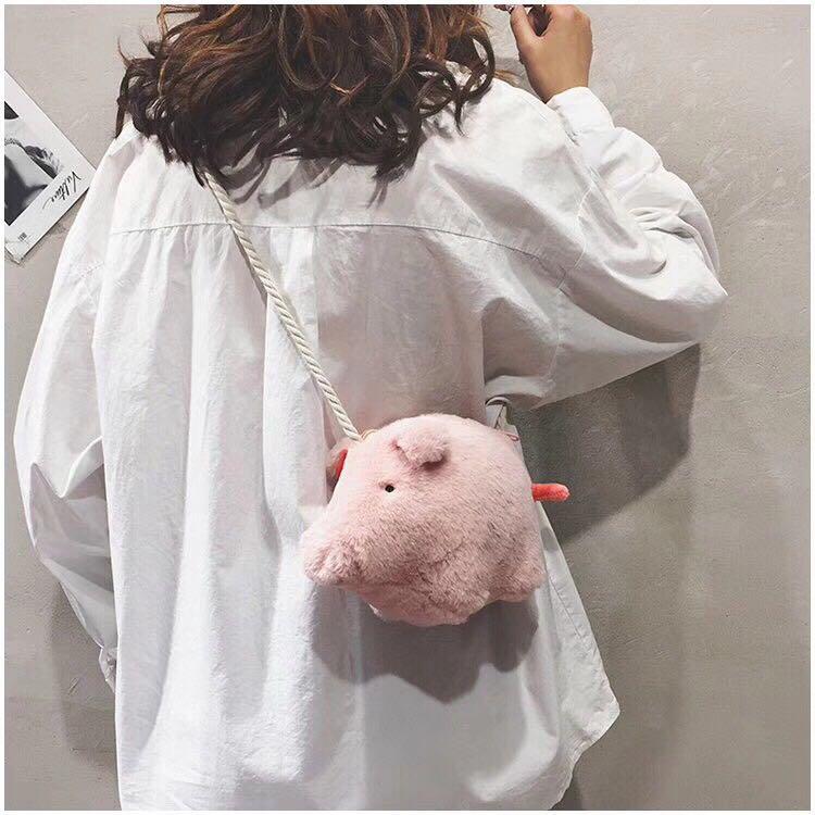 fuzzy pig crossbody bag