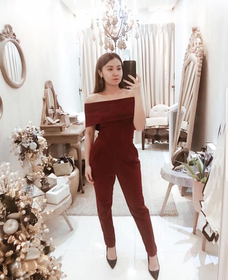 off the shoulder pant suit