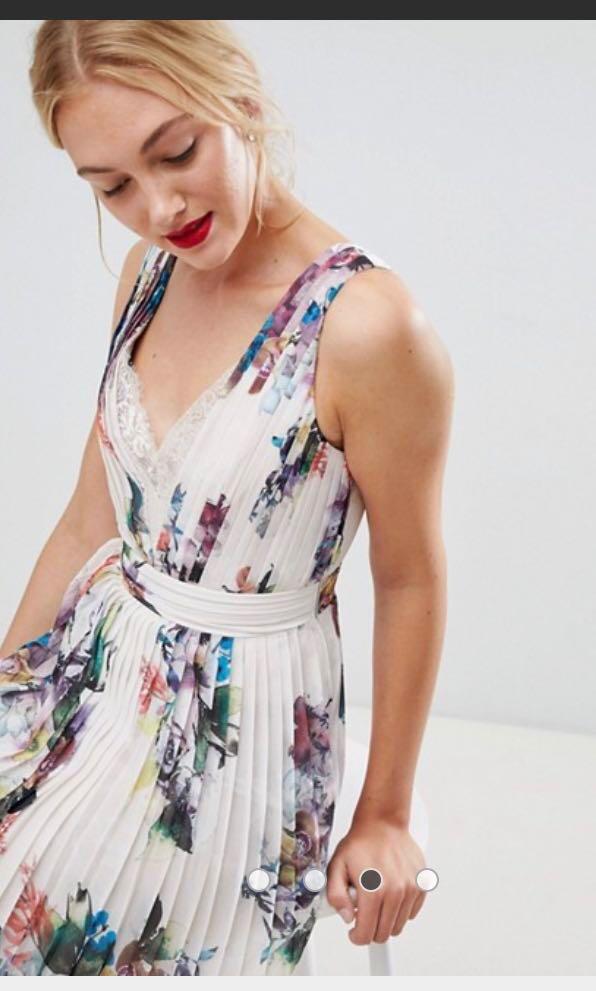 ASOS Little Mistress pleated floral maxi in cream multi