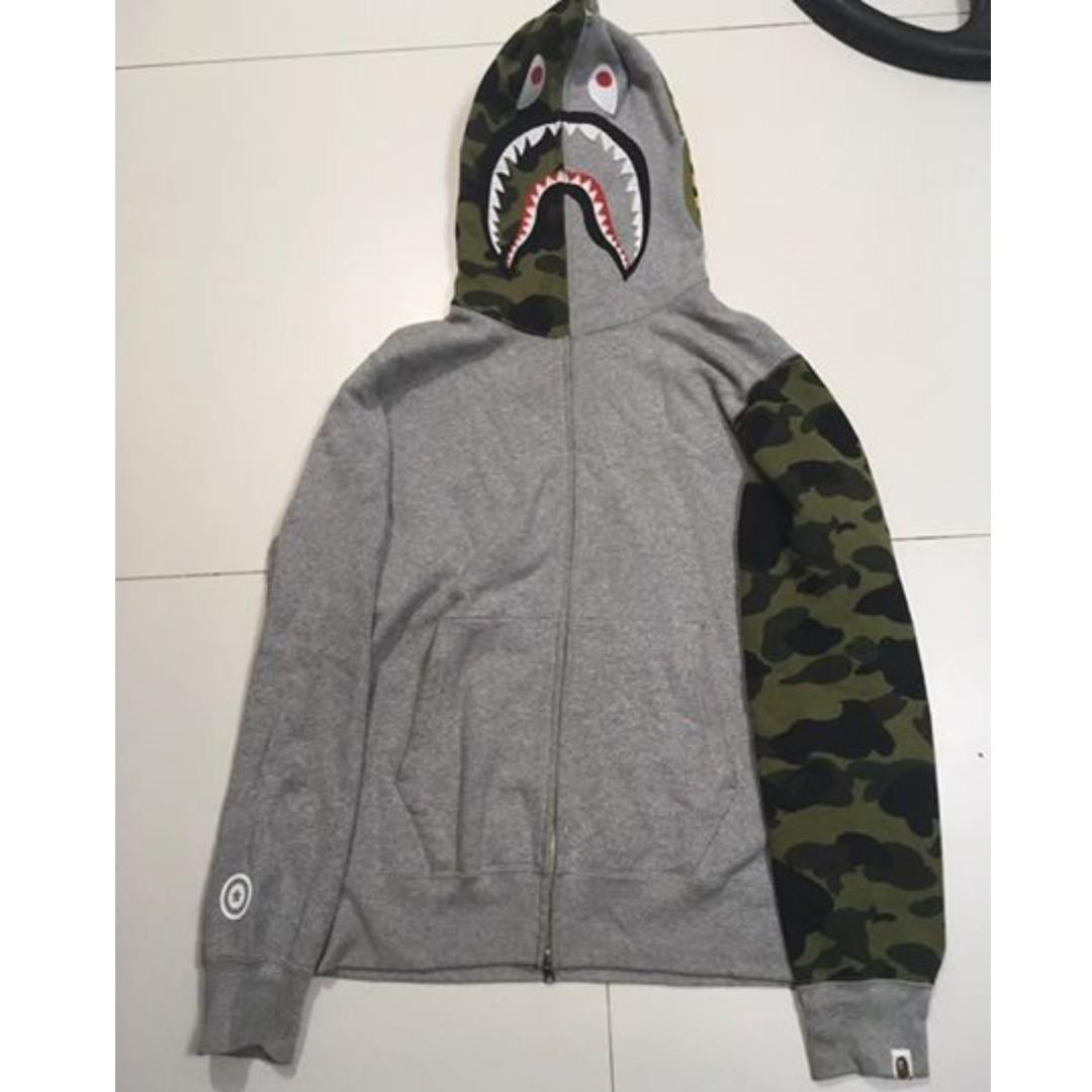 bape shark hoodie grey camo