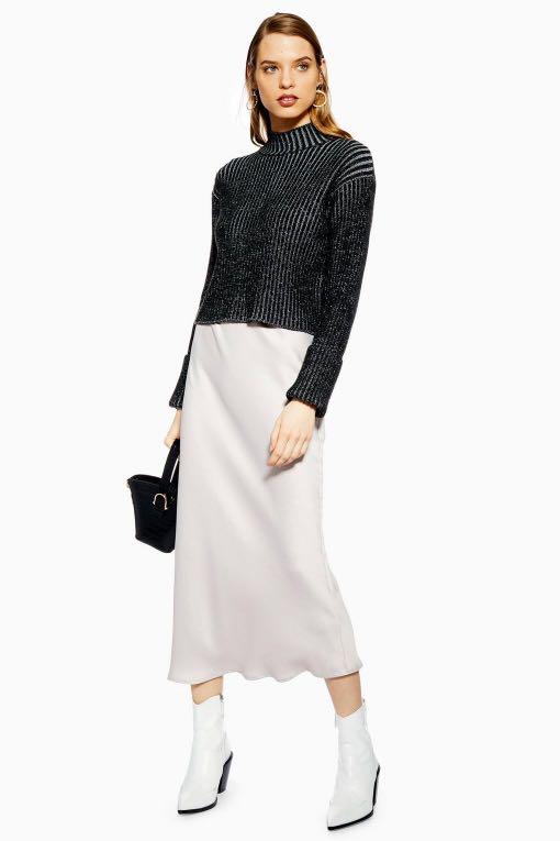 topshop white satin skirt