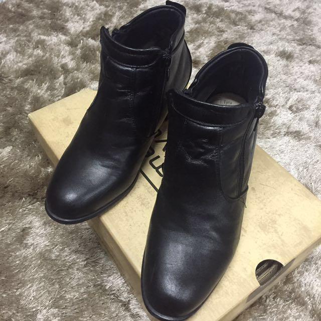 Camel Active Black Leather Boots with Heels