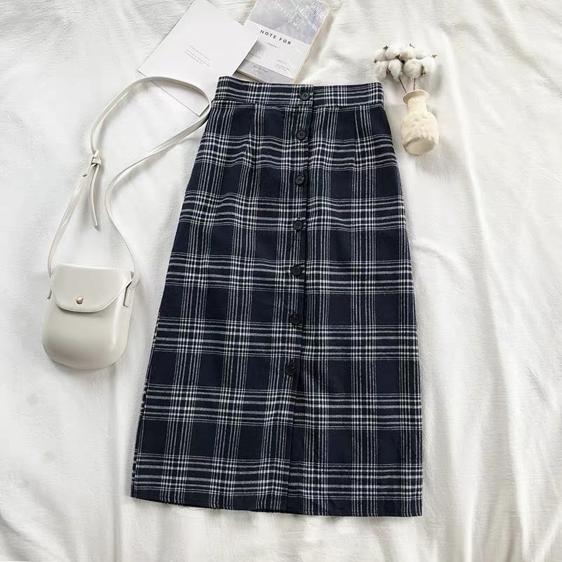 Checkered Button Down Skirt, Women's 