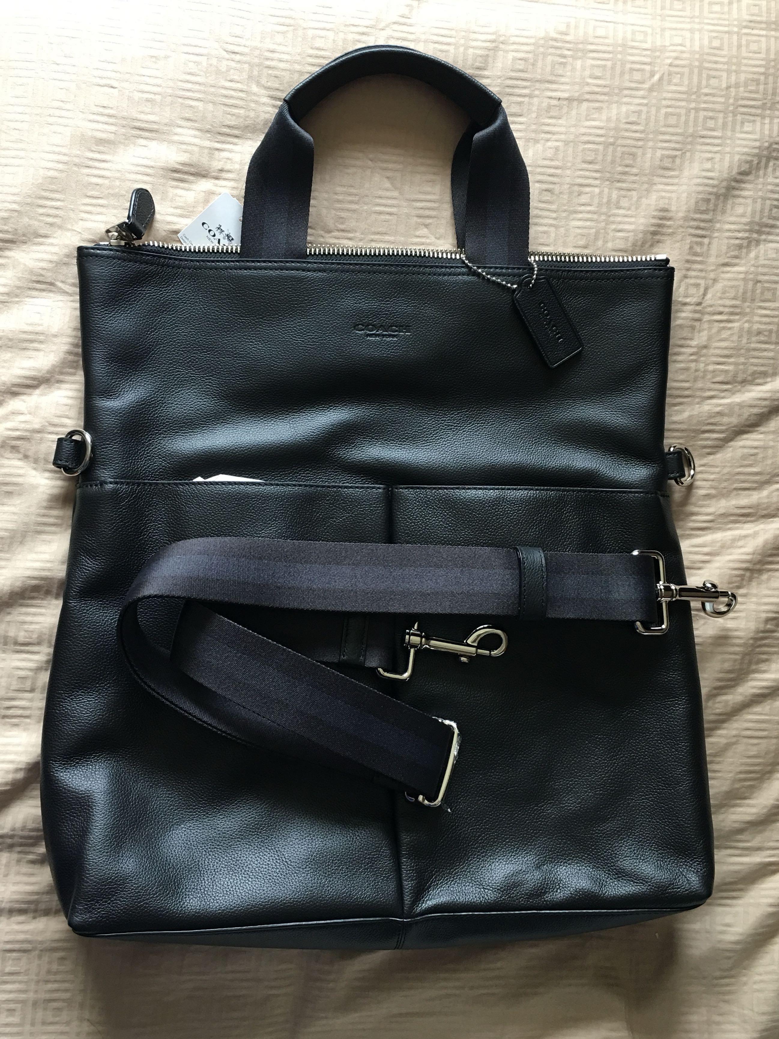 Coach Men Foldable Tote cum Sling Leather Bag in Black, Men's Fashion ...