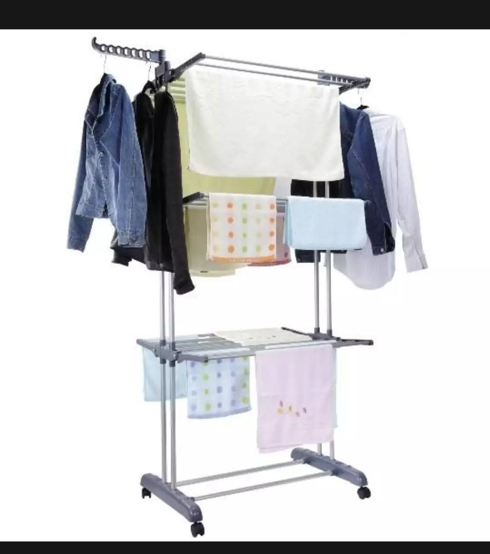 Foldable 3 Tier Clothes Hanger Drying Rack Retractable Double