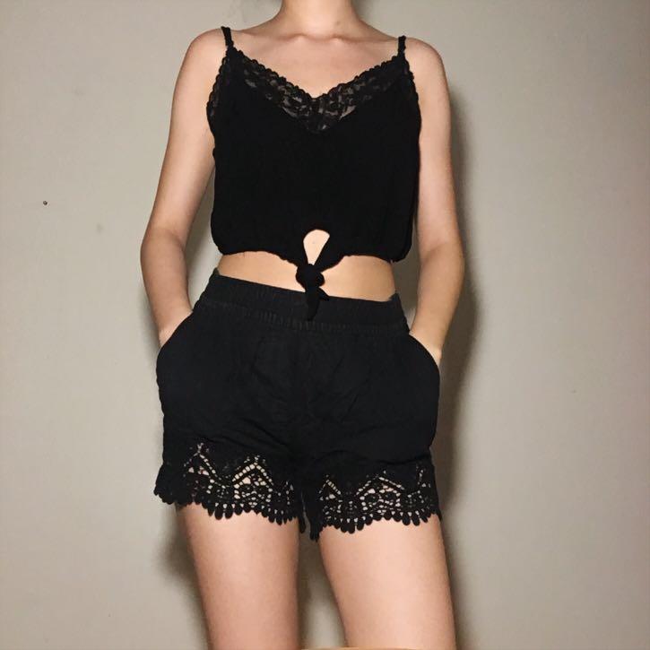 H M Black Lace Shorts Women s Fashion Bottoms Shorts on Carousell