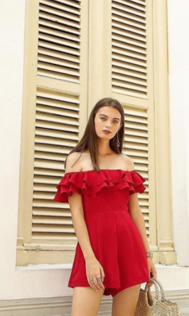red ruffle romper