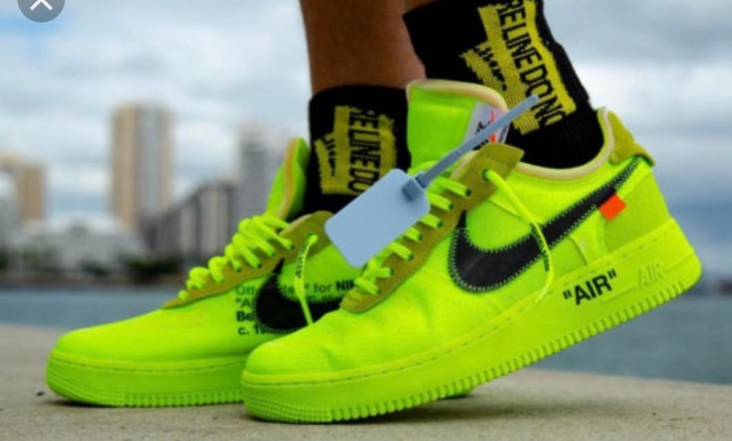 lime green off white air force ones
