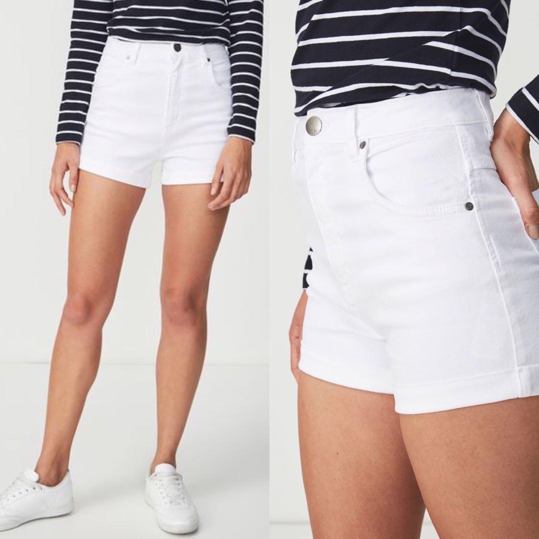 Uk6 Bnwt Cotton On High Rise Classic Stretch Denim Short White