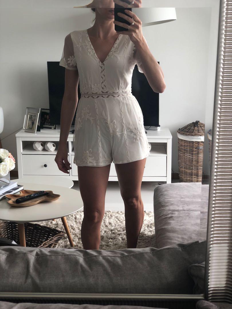 cream lace playsuit