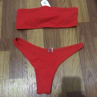 Red Ribbed Bikini