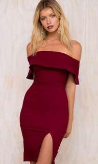 off shoulder slit dress