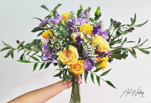 定制結婚黃紫色絲花球tailor Made Silk Flower Bouquet 手作 自家設計 其他 Carousell
