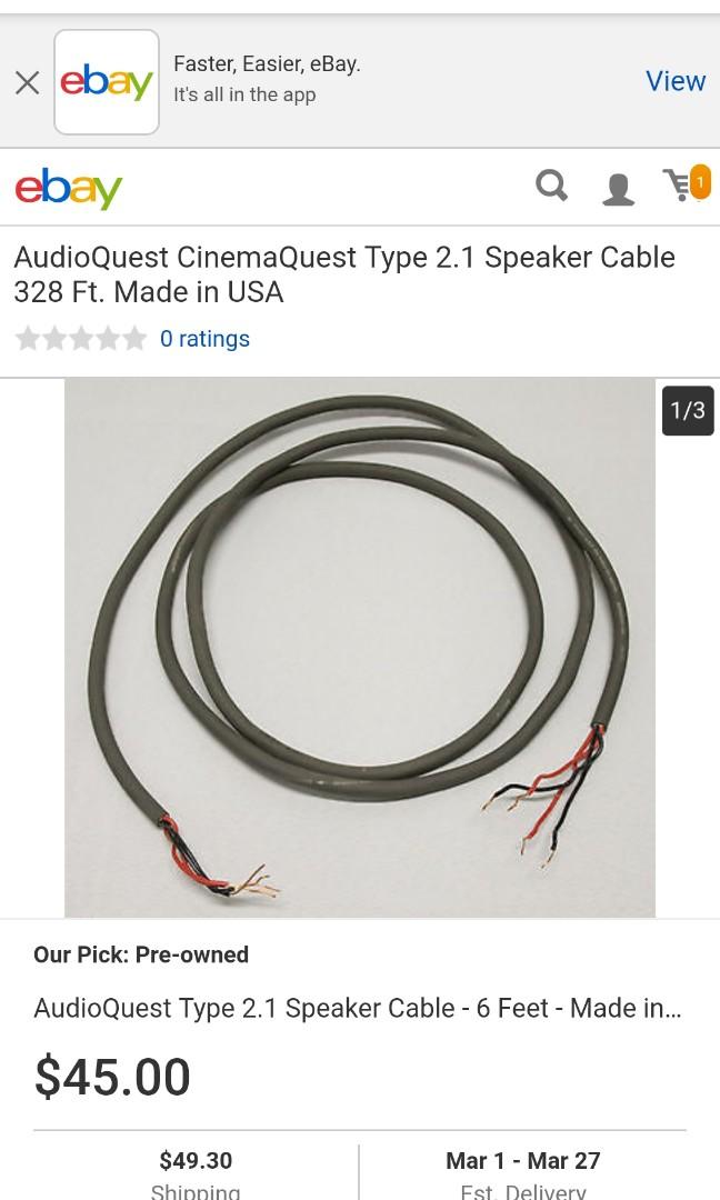 Audioquest Speaker Cable Type 2.1, Audio, Soundbars, Speakers