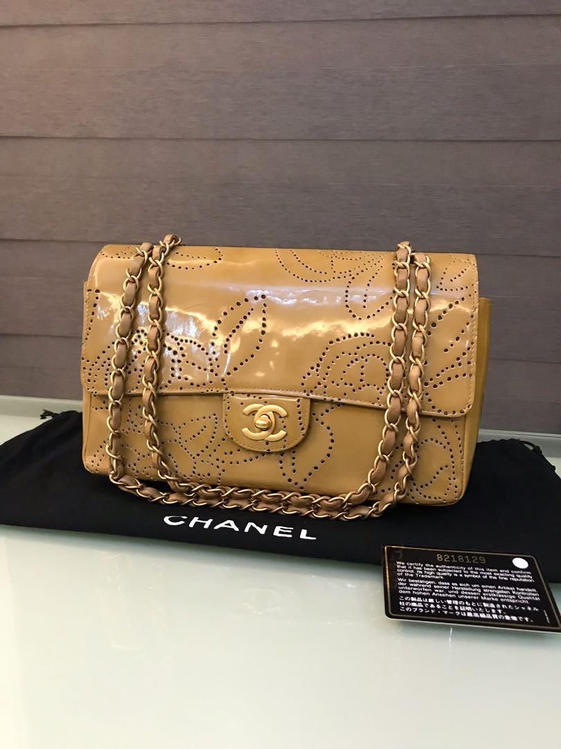 Chanel Classic Single Flap Pink Camellia Purse Patent Leather Rose