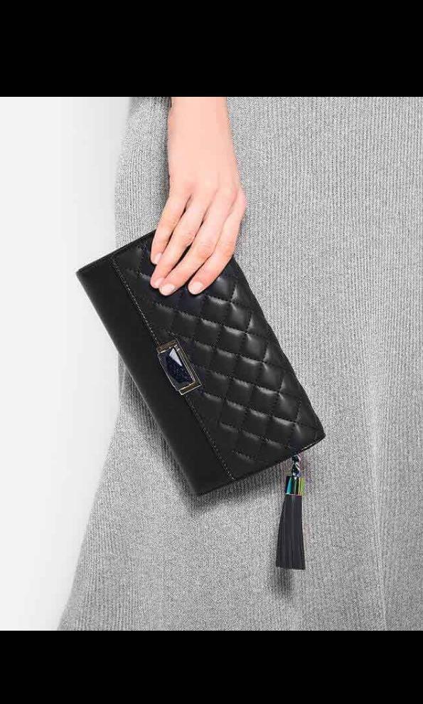 Charles Keith Black Quilted Tassel Clutch Women s Fashion Bags