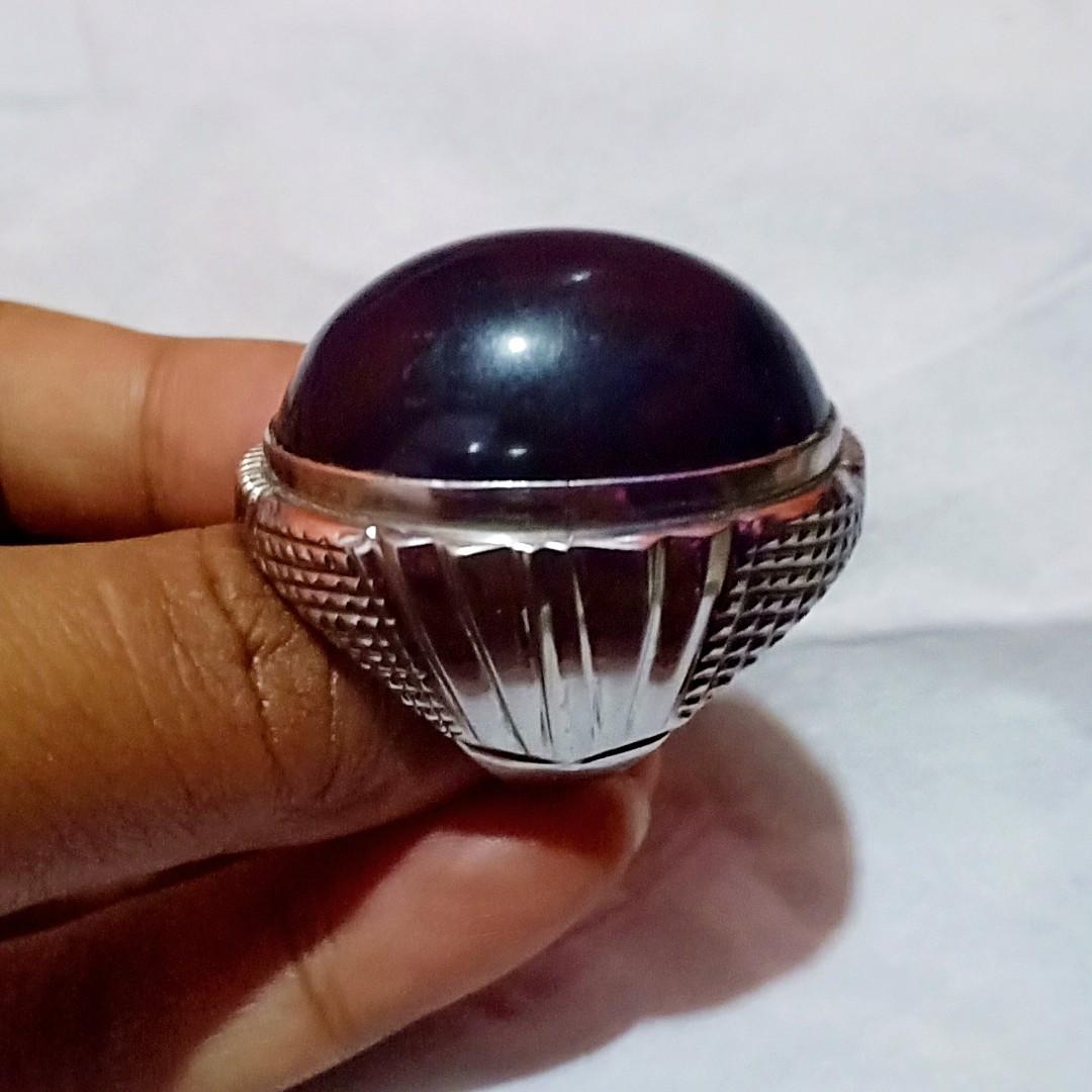 Cincin Monel Batu Akik Yaman Wulung Hitam Jumbo Natural Fesyen