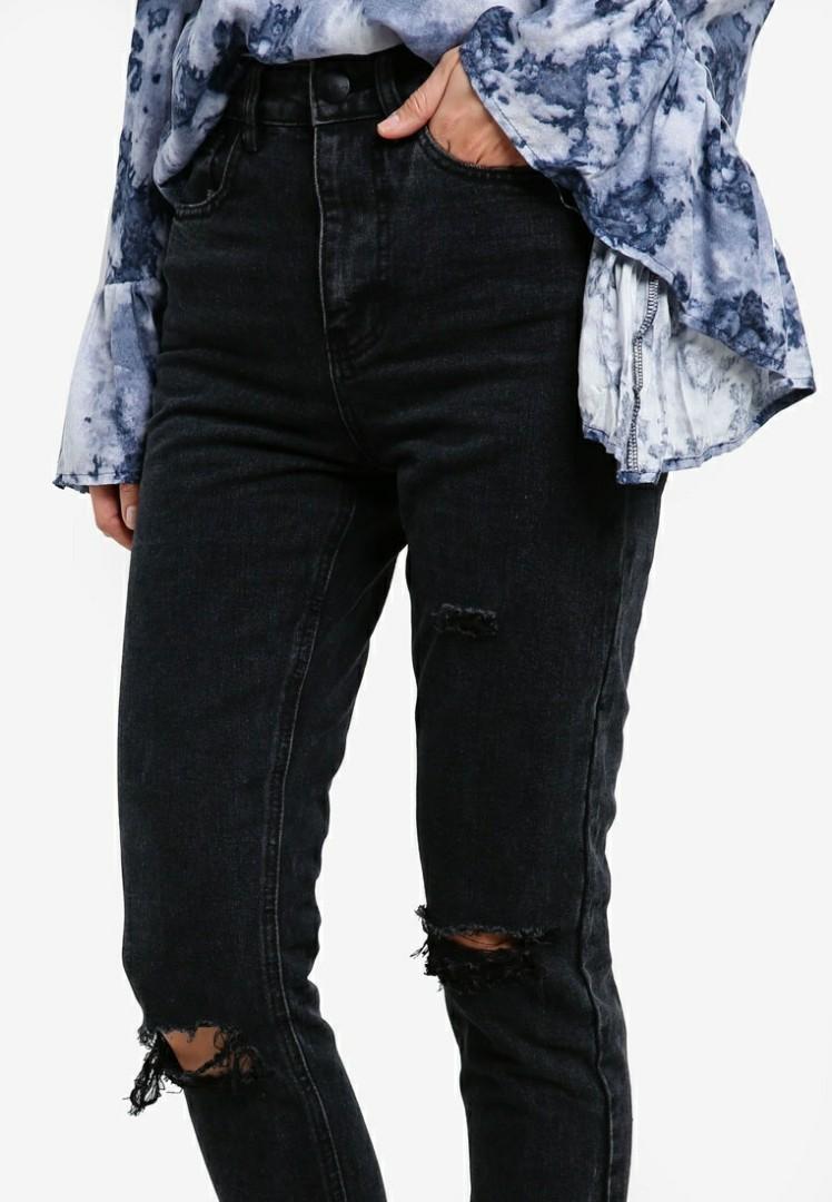 black knee ripped mom jeans