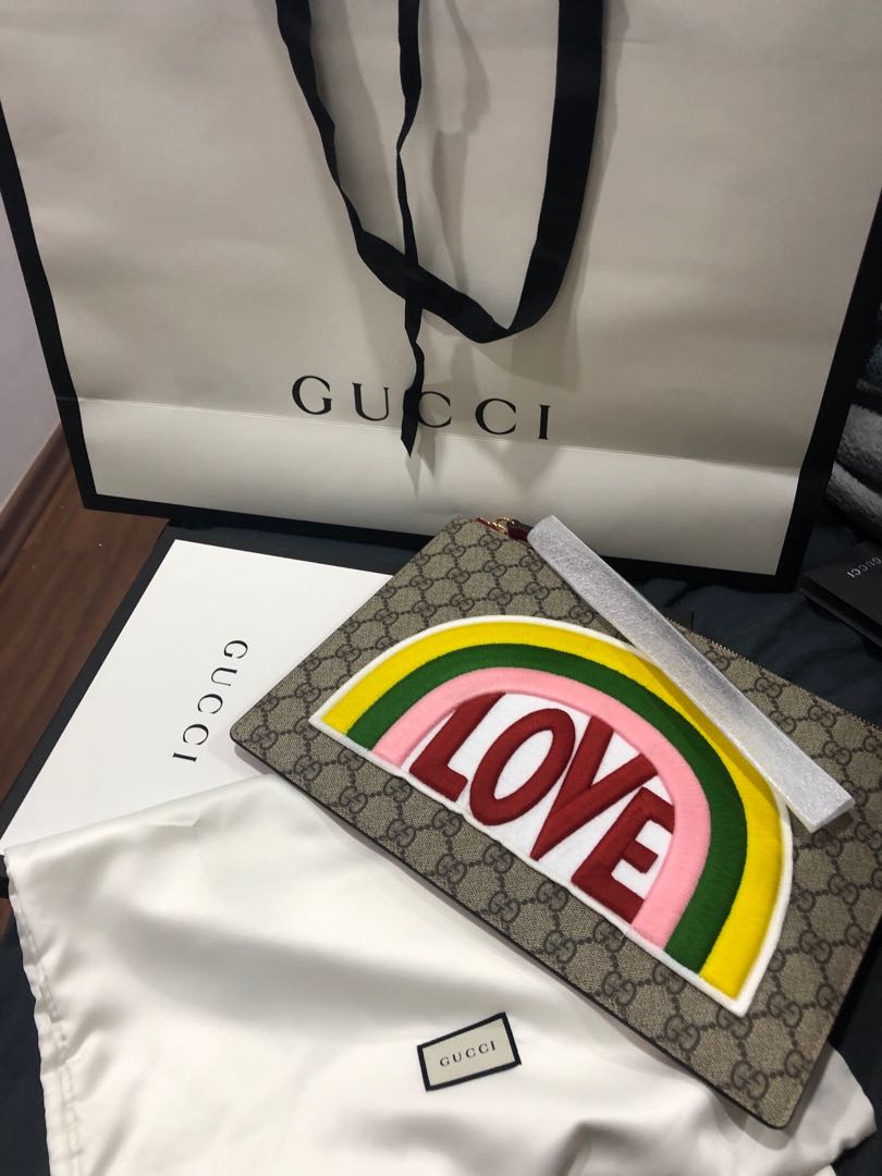 Gucci Rainbow Love Clutch, Luxury, Bags 