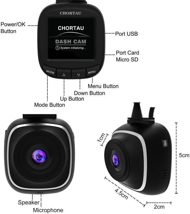 H. CHORTAU Mini Dash Cam Full HD 1080P Wide Angle, 1.5 inch Screen,Dashboard Camera, Car Camera