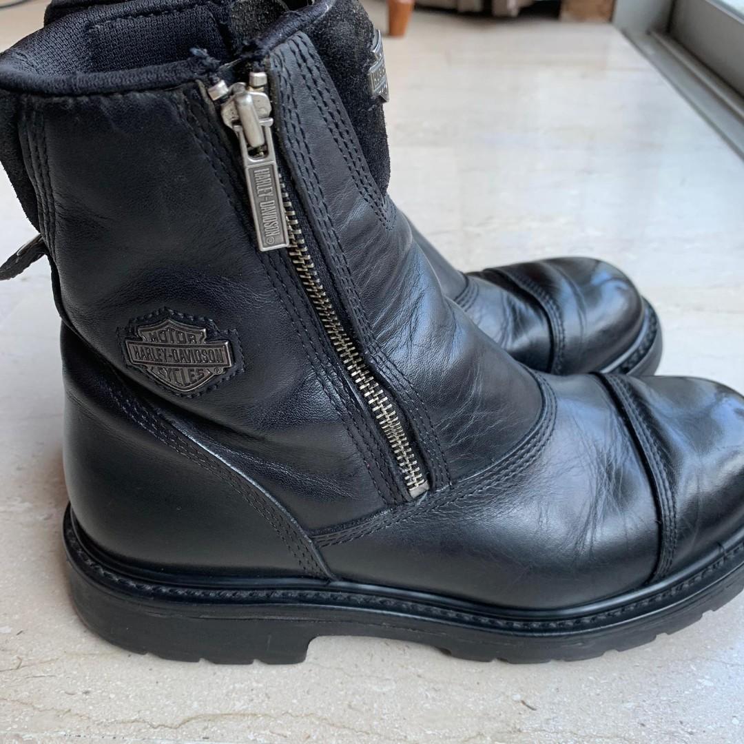 Harley Davidson Men s Black Leather Double Zipper Motorcycle Boots