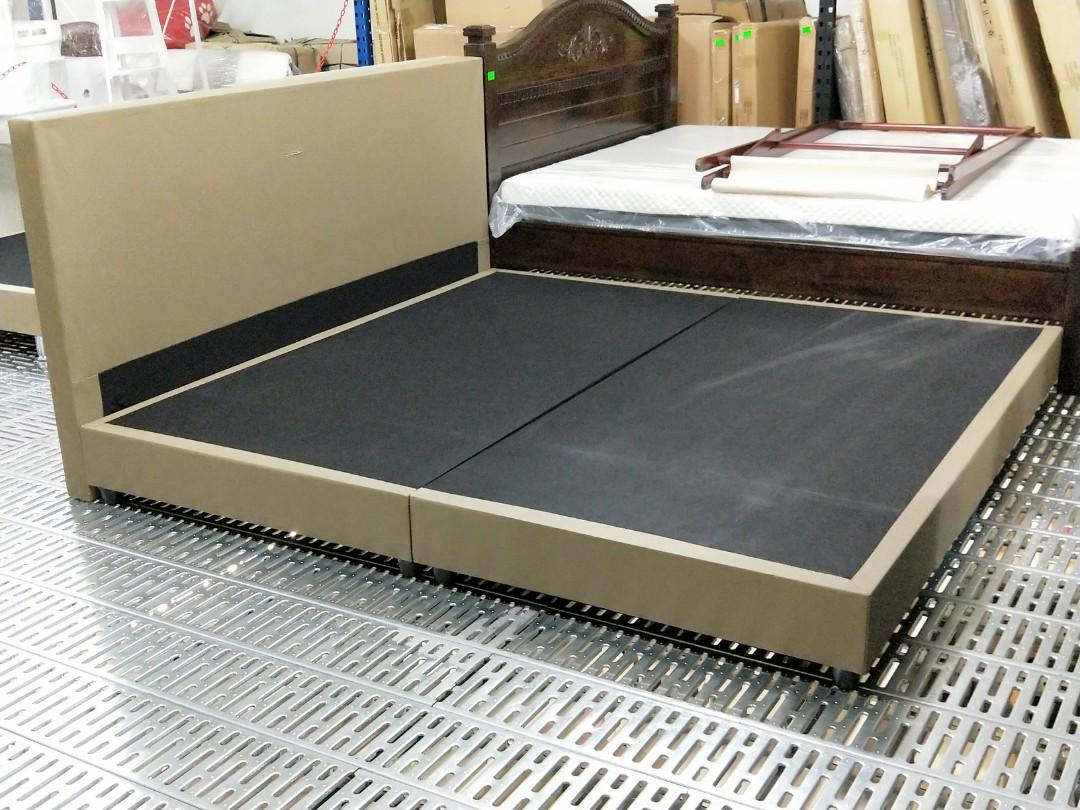 Hektor King Faux Leather Bedframe In Pastel Brown Furniture Beds Mattresses On Carousell