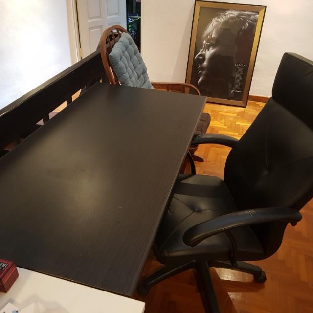 Ikea Black Office Table With Free Office Chair Furniture Tables Chairs On Carousell