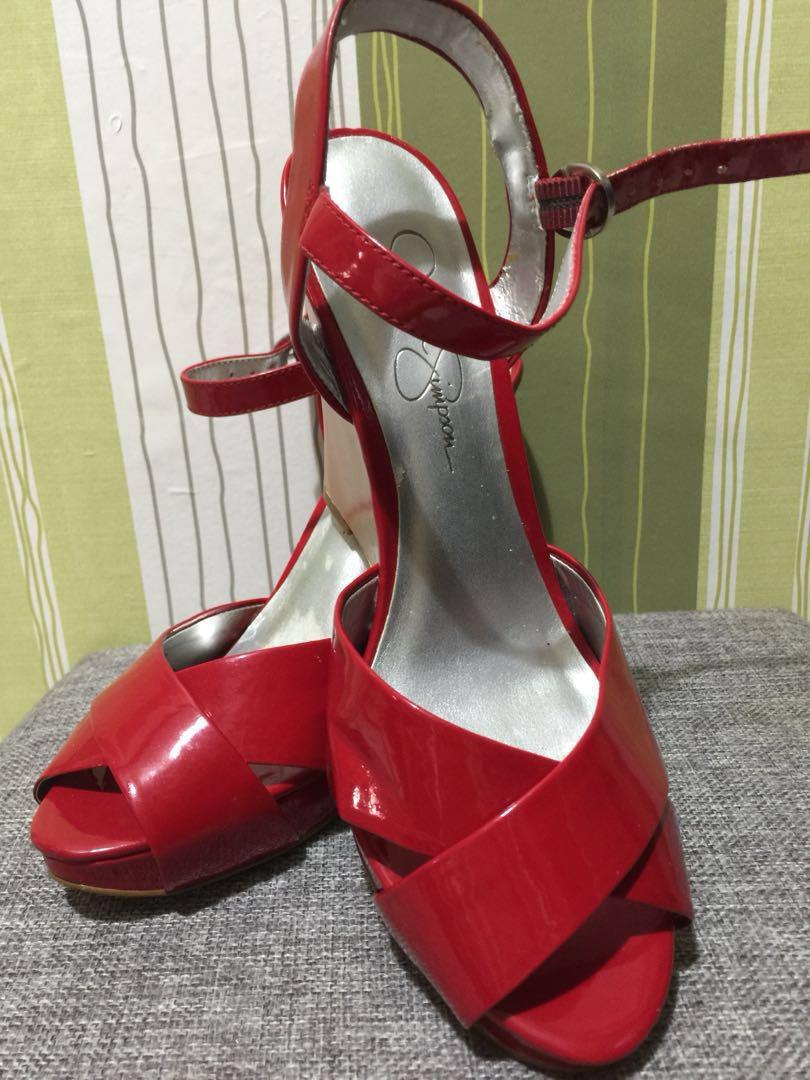 jessica simpson red wedge shoes