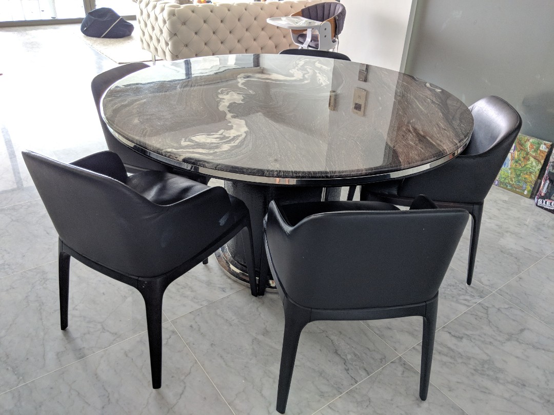 Lucano Black Marble Dining Table Set With Leather Chairs Furniture Share This Listing