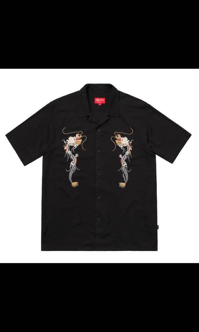 L】supreme dragon rayon shirt 赤 レーヨン - トップス