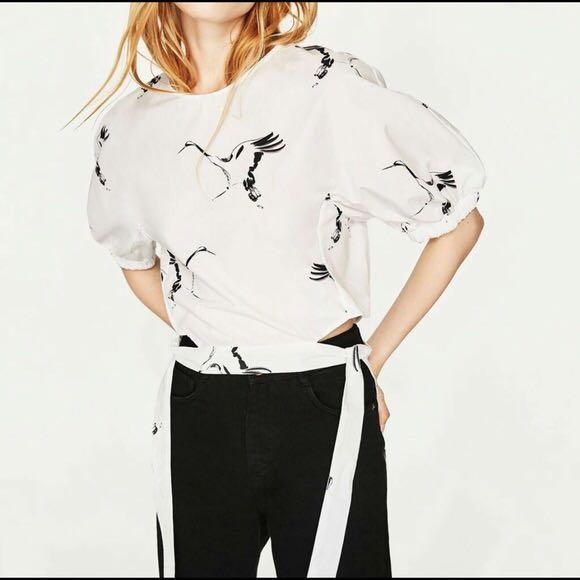 Zara Bird Print Blouse with Side Ties 