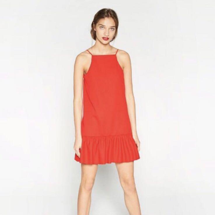 zara red halter dress